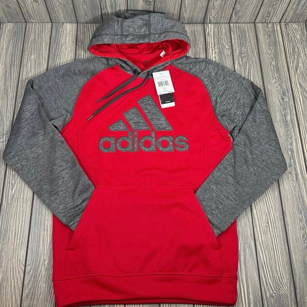 adidas climawarm Hoodie Men Sz S Red Gray Athletic Casual Georgia Sports Outdoor